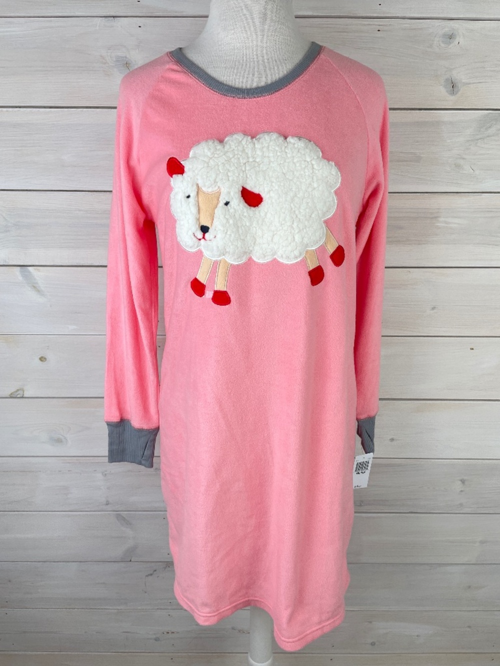 PJ Couture Long Sleeve Pink Fleece Nightgown w/ Sheep Womens Size Medium NWT